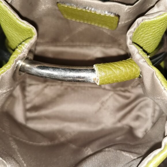 Olive/Silver Pebbled Leather Satchel EUC #265 - Picture 5 of 8